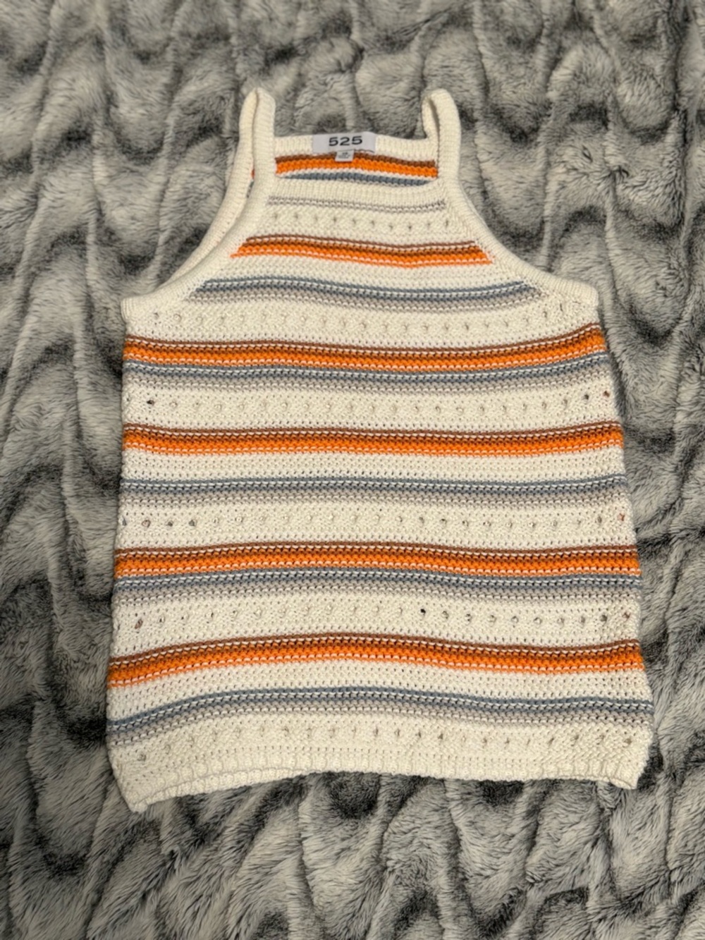 525 America White Knit Tank Top with Orange and Gray Stripes